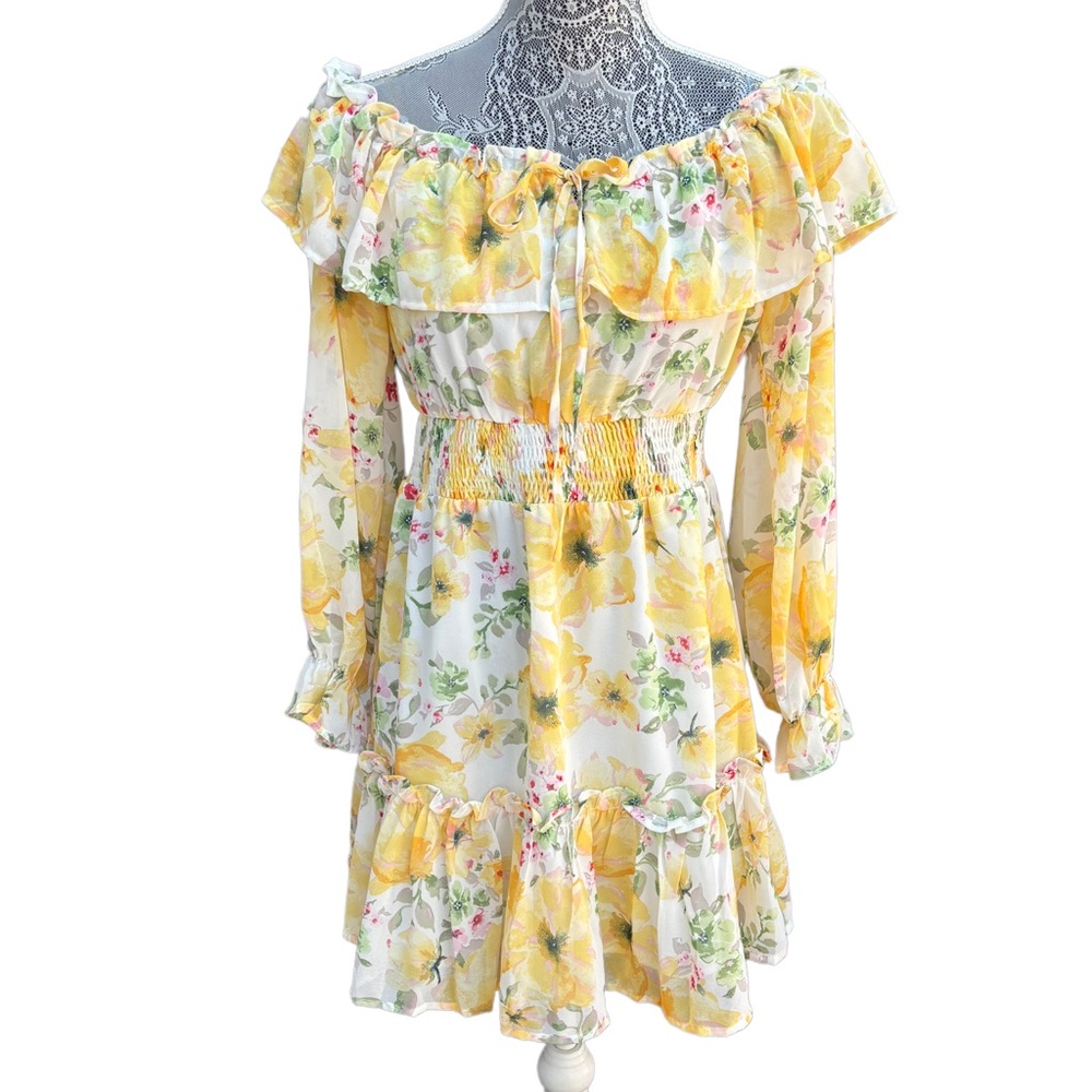Privy Women’s M Rose & Remington Polaris Yellow Floral Off Shoulder Dress